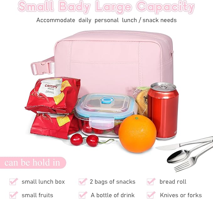 NOL Natural Organic Lifestyle Freezable Snack Bag, Leakproof Cooler Lunch Bag, Reusable, Zip Closure with Buckle Handle Nylon Waterproof Snack Box for Work Travel-Pink