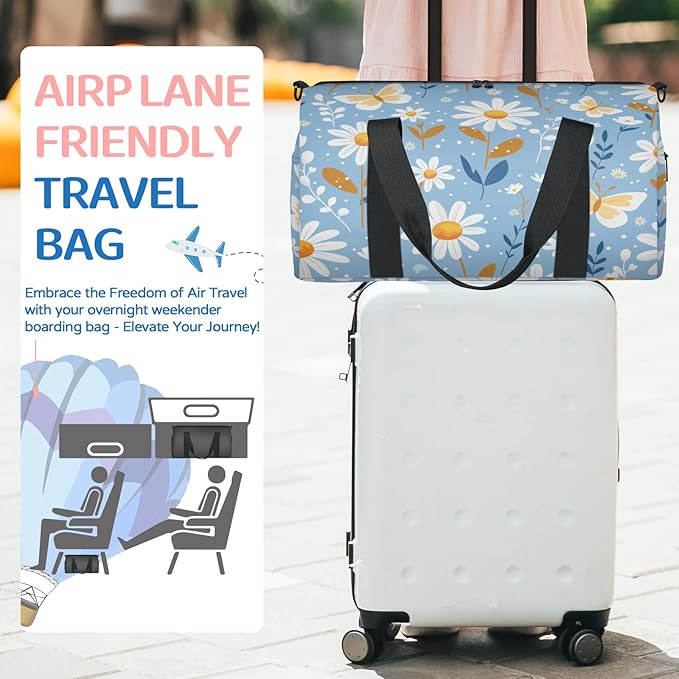Daisy Travel Duffle Bag for Women Men, Overnight Weekender Bag, Carry on Tote for Sport Gym