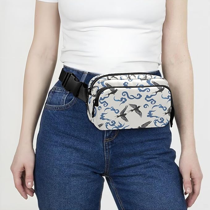Swallows Bird Cloud Fanny Pack for Women Men Water Resistant Fashion Waist Packs with Adjustable Strap Belt Bag for Travel Workout Jogging Hiking 21220401