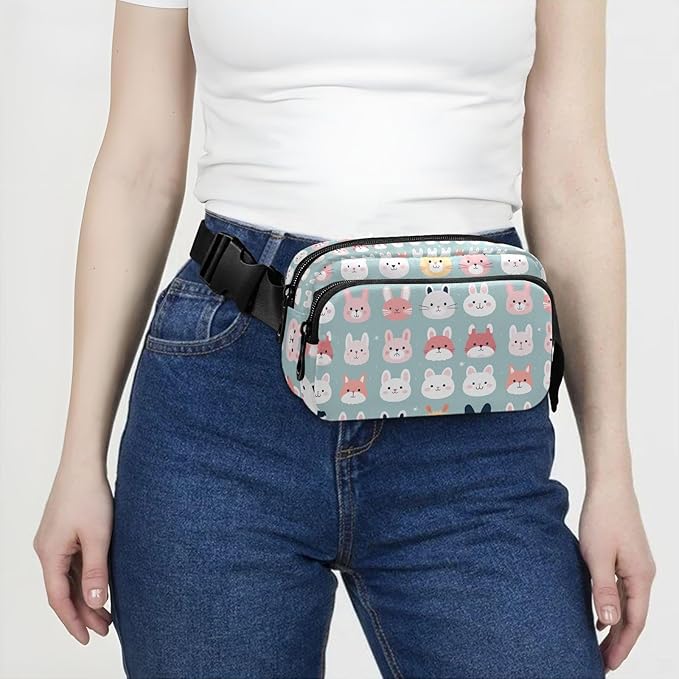 Cute Animal Face Pattern Fanny Pack for Women Men Water Resistant Fashion Waist Packs with Adjustable Strap Belt Bag for Travel Workout Jogging Hiking 21219786
