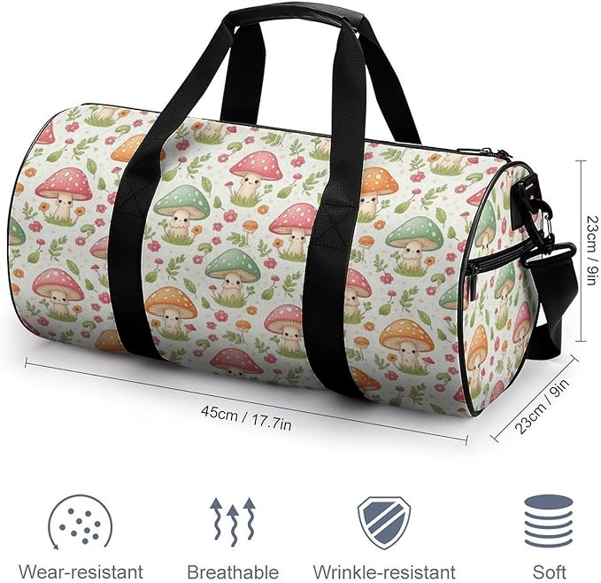 Travel Duffle Bag Pink Mushroom Carry On Weekender Bags Workout Lightweight Duffel Bags for Men and Women