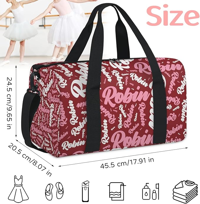 Custom-Dance-Gymnastics-Bag for Girls Personalized Kids Duffle Bag Cheerleader Team Bag for Travel Gym Sport Red Text