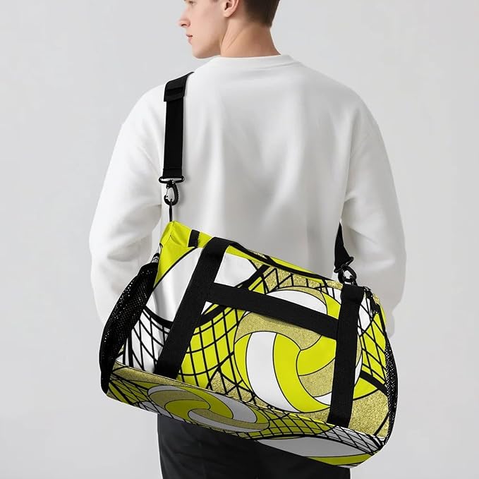 Custom Volleyball Yellow Gold Duffel Bag with Name Personalized Travel Bags Sport Gym Bag Carry On Weekender Bags for Men Women