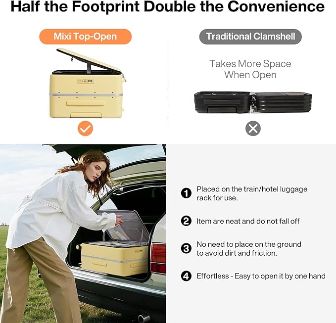 mixi 26 Inch Large Checked Luggage PC Hard Shell Suitcase Top Opening Aluminum Frame Travel Suitcases with Wheels, Lark Yellow