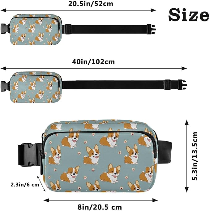 Kawaii Corgis Dog Fanny Pack for Women Men Water Resistant Fashion Waist Packs with Adjustable Strap Belt Bag for Travel Workout Jogging Hiking 21219313