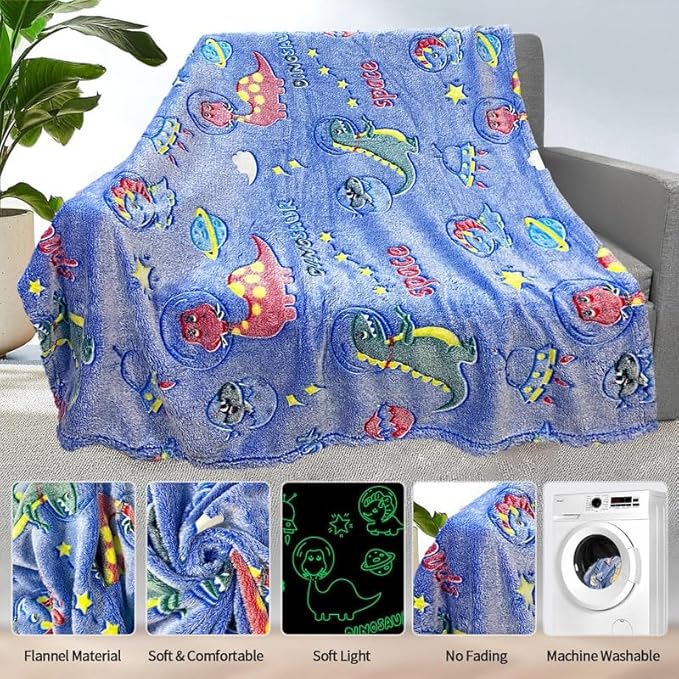 Dinosaur Blanket for Boys, Dinosaur Glow in The Dark Blanket for Kids/Baby, Toddler Blanket for Boys, Soft Fleece Blankets and Throw,Birthday 40"x 50"