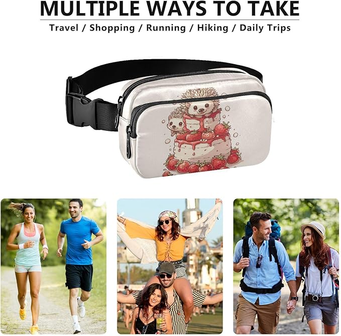 Cute Hedgehog Cake Fanny Pack for Women Men Water Resistant Fashion Waist Packs with Adjustable Strap Belt Bag for Travel Workout Jogging Hiking 21220616
