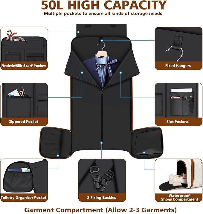 Convertible Garment Bags for Travel - Carry on Garment Duffle Bag with Backpack Straps for Men Women, 4 in 1 Large Travel Duffel Bags with Shoes Compartment Hanging Suit Dress Weekender Bag 3pcs Set