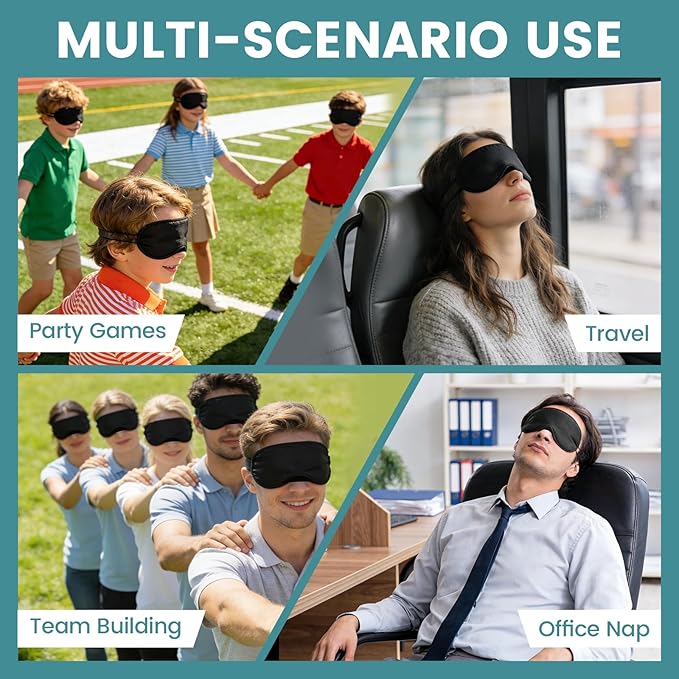 20 PCS Sleep Eye Masks Blindfolds - Light-Tight with Nose Pad & Adjustable Strap, Bulk Comfortable Breathable Party Supplies for Team Building Travel, Black Eye Cover for Women Men