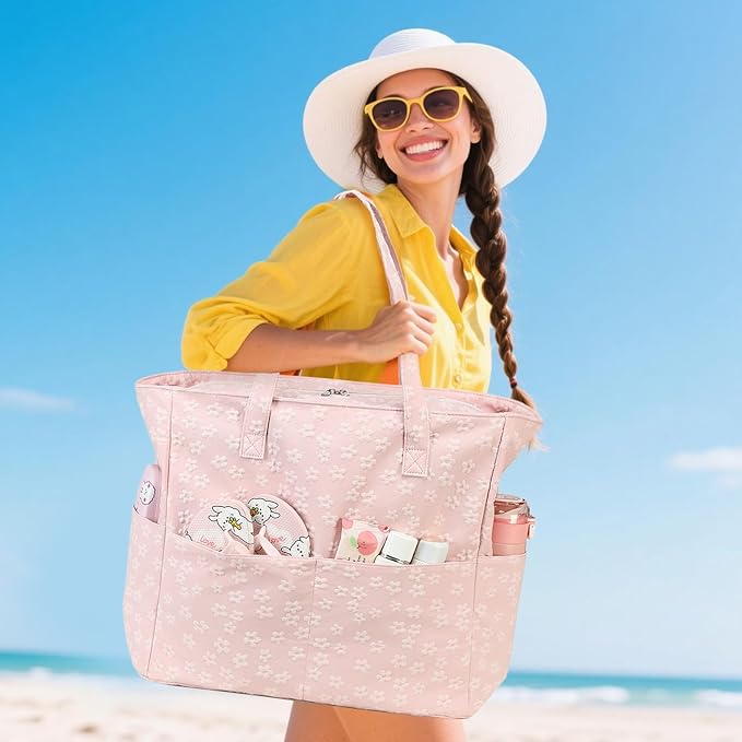 LEDAOU Large Beach Bag Women Waterproof Sandproof Zipper Beach Tote Pool Bag for Swim Gym Grocery Travel with Wet Pocket | Waterproof, Sandproof, Zipper, Pool, Gym, Grocery