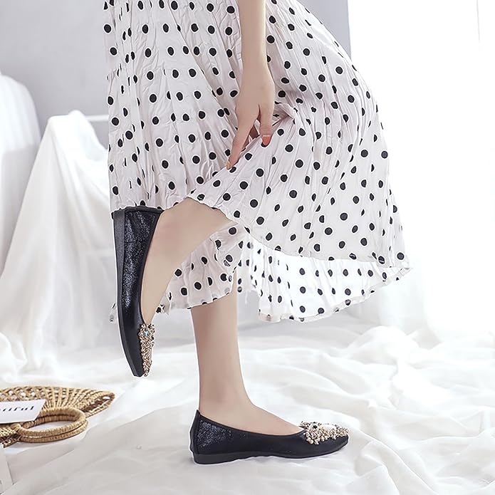 Women Ballet Flats Sparkly Rhinestone Wedding Ballerina Shoes Pointed Toe Foldable Comfort Slip on Flat Dress Shoes