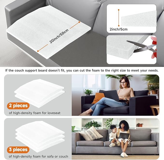 20"x20"Couch Cushion Support for Sagging Seat, Trapezoid 40D Density Foam Couch,Sofa Cushion Support Replacement for Furniture Sagging, White (3PCS)