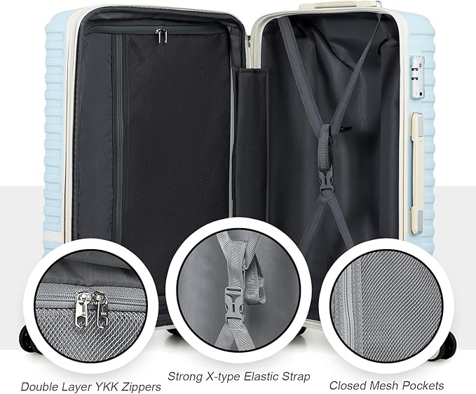 Joyway Carry On Luggage 20 Inch Expandable Suitcase with Spinner Wheel, 4 Piece Hard Shell Luggage Set with TSA Lock(Lightblue brown)