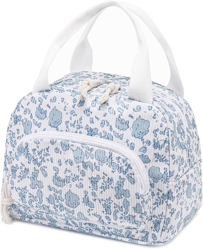 Lunch Bag Women Lunch Box for Women Adult Cute Insulated Lunch Bag Small Cooler Lunch Tote Bags for Work Picnic School (Blue-Floral)