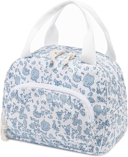 Lunch Bag Women Lunch Box for Women Adult Cute Insulated Lunch Bag Small Cooler Lunch Tote Bags for Work Picnic School (Blue-Floral)