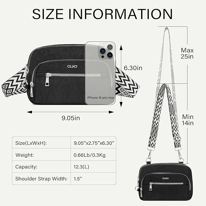 CLUCI Crossbody Bags for Women Travel,Travel Bags for Women,Travel Purses Anti Theft Crossbody,Convertible Belt Bag RFID