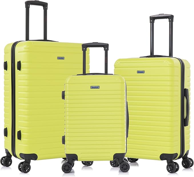 InUSA DEEP Luggage Set with Dual Spinner Wheels and Studs | Spacious Travel Suitcases with Ergonomic Handles | (20/24/28) 3 Piece Hardside Luggage Set | Greem