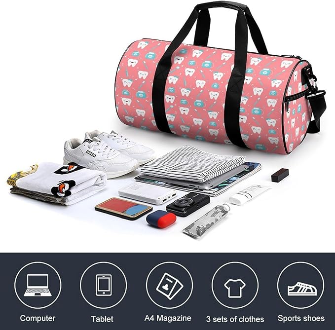Foldable Gym Travel Bag Basketball Football Weekender Bag Carry on Beach Yoga Overnight Luggage Bags (Pink Dental Toothpaste)