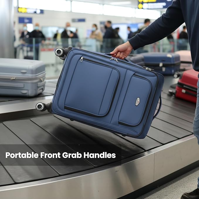 26" Luggage Softside Expandable 15% Checked Luggage with Double Spinner Wheels Combination LOCK,Lightweight Travel Suitcase for Men/Women（Blue,26in）