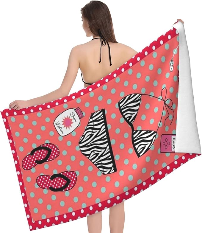 Cute Beach Towel for Women/Adults, Personalized Microfiber Beach Towels Bulk, Quick Dry Beach Towel for Pool, Lightweight Bath Towels Oversized Clearance 30"x 60"