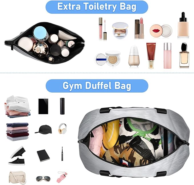 Travel Duffel Bags for Women Metallic Silver Print Sports Duffel Bags Gym Bags with Shoes Compartment Tote Bag Weekender Bag for Travelling