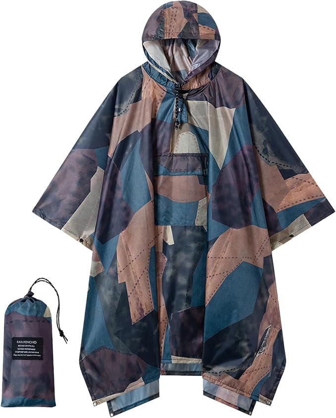 Hooded Rain Poncho for Adults - Waterproof Rain Coat and Lightweight Jacket 3-in-1 Multi-Function with Pockets