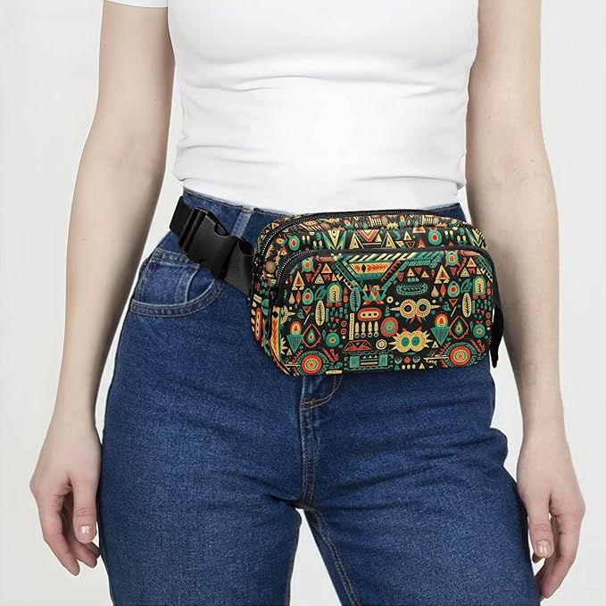 Ethnic Mandala Ikat Pattern Fanny Pack for Women Men Water Resistant Fashion Waist Packs with Adjustable Strap Belt Bag for Travel Workout Jogging Hiking 21219780