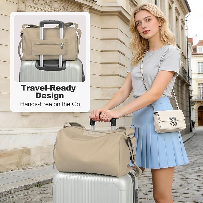 Women's Mini Gym Bag Crossbody, Everyday Sling Duffel with Shoe Compartment & Wet Pocket, Water-Resistant Travel Bag, Khaki