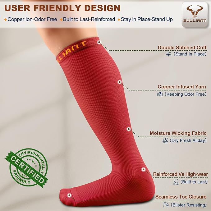 BULLIANT Compression Socks 3Pairs-15-20mmHg Circulation Support Men Women Hiking Sports Recovery-Upgraded Wicking Tech