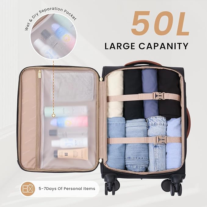 LOVEVOOK 20 Inch Carry On Luggage 22x14x9 Airline Approved, Lightweight Softside Carry-on Suitcase with Spinner Wheels & TSA Lock, Water-Resistant Travel Luggage with 3 Packing Cubes