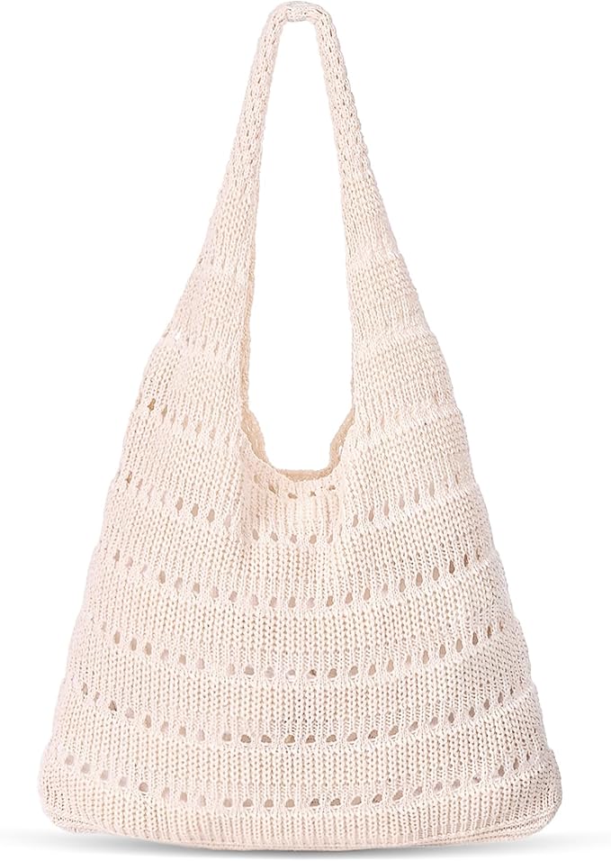Sightor Crochet Tote Bag, Mesh Beach Bag Knit Summer Hobo Bag Vacation Boho Tote Bag for Women