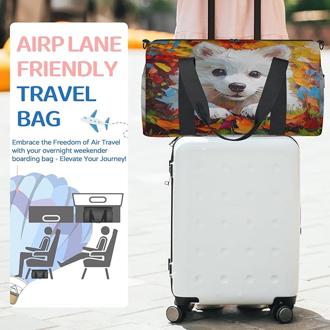 Cute Dog Design Travel Duffle Bag for Women Men, Overnight Weekender Bag, Carry on Tote for Sport Gym