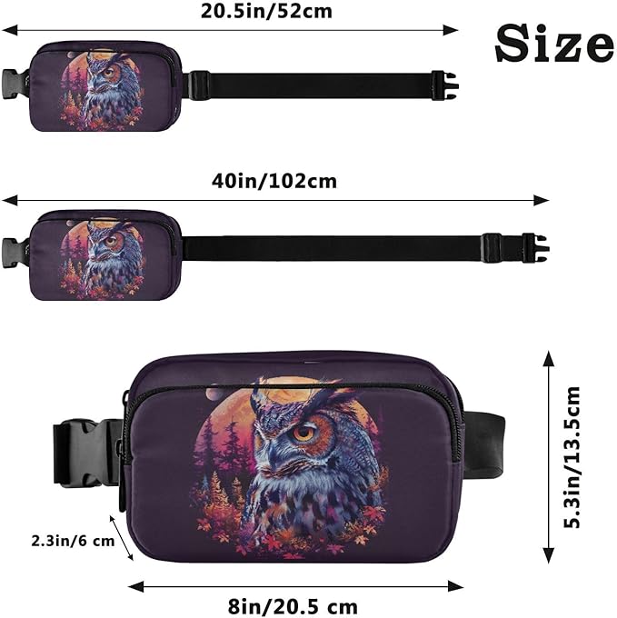 Forest Moon Owl Fanny Pack for Women Men Water Resistant Fashion Waist Packs with Adjustable Strap Belt Bag for Travel Workout Jogging Hiking 21220079