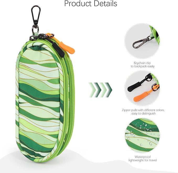 Double Eyeglasses Case Soft Portable Zipper Sunglasses Pouch with Keychain Clip for Men Women