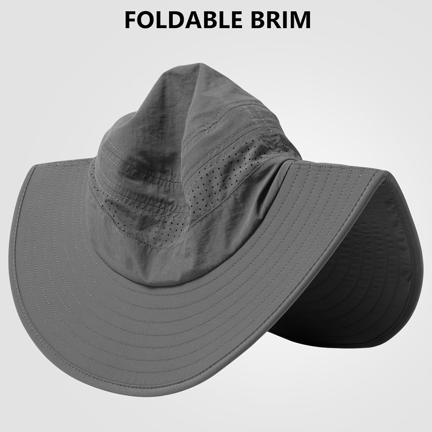 UPF 50+ Foldable Brim Water-Resistant Sun Bucket Hat with Laser Perforated Mesh Adjustable for Men Women Outdoor