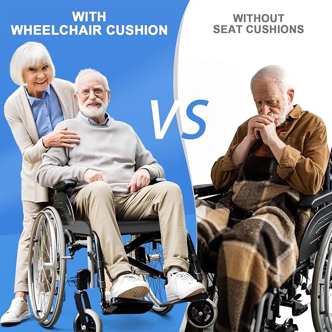Wheelchair Cushions, 18''x16''x 3'' Gel Wheelchair Seat Cushion with Lumbar Pillow, (2-Piece Set) for Relieve Sciatica, Back, Coccyx, Pressure Sore, Pressure Relief, with Anti-Slip Cover, Strap