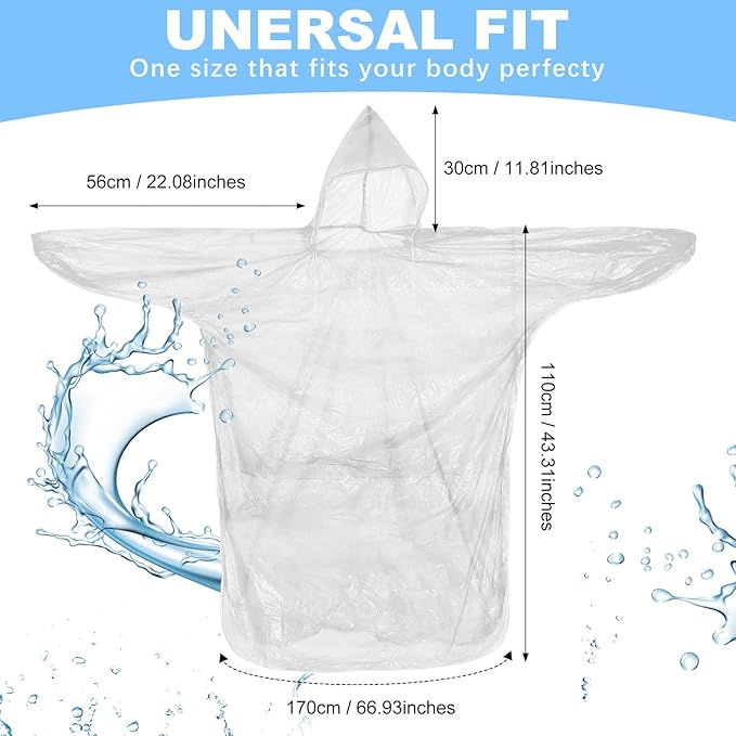 Handepo 200 Pcs Adults Rain Ponchos Bulk Disposable Rain Ponchos with Hood Emergency Disposable Raincoat for Adults Homeless