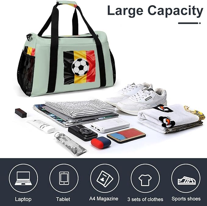 Belgian Soccer Belgium Duffle Bag Gym Bag for Workout Travel Tote with Detachable Straps
