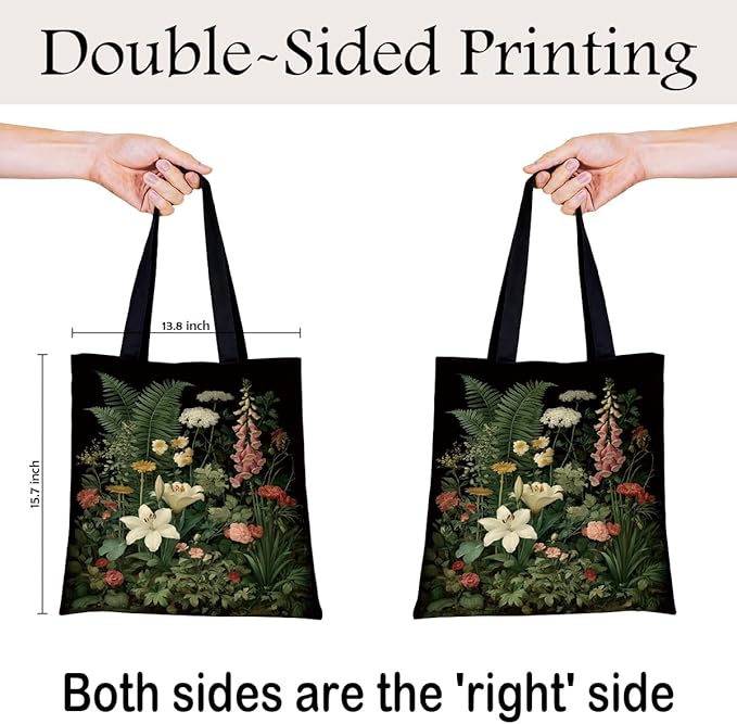 Canvas Tote Bag for Women, Vintage Print Handbag, Aesthetic Shopping Bag for Work Travel Beach, Everyday Shoulder Tote