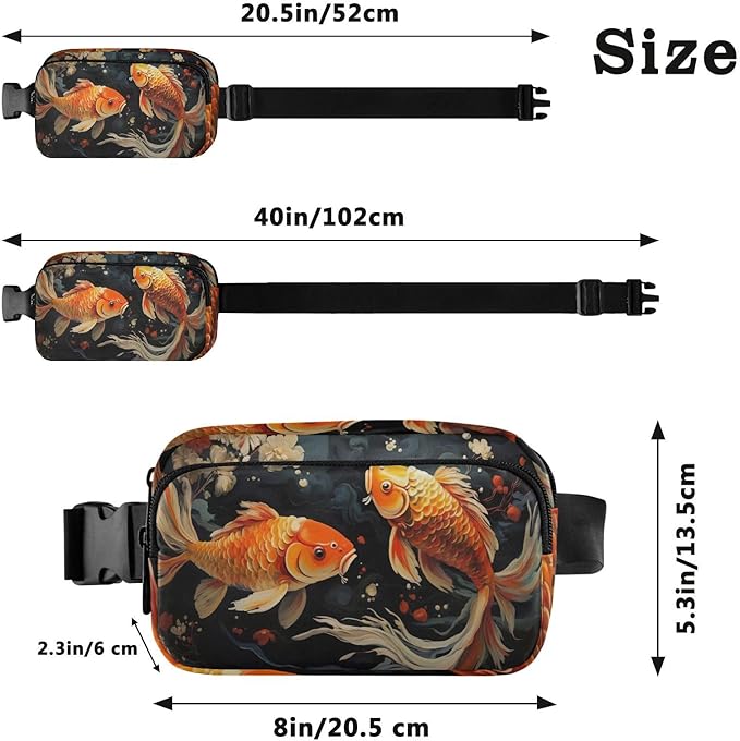 Two Golden Koi Water Plants Flowers Fanny Pack for Women Men Water Resistant Fashion Waist Packs with Adjustable Strap Belt Bag for Travel Workout Jogging Hiking 21219645