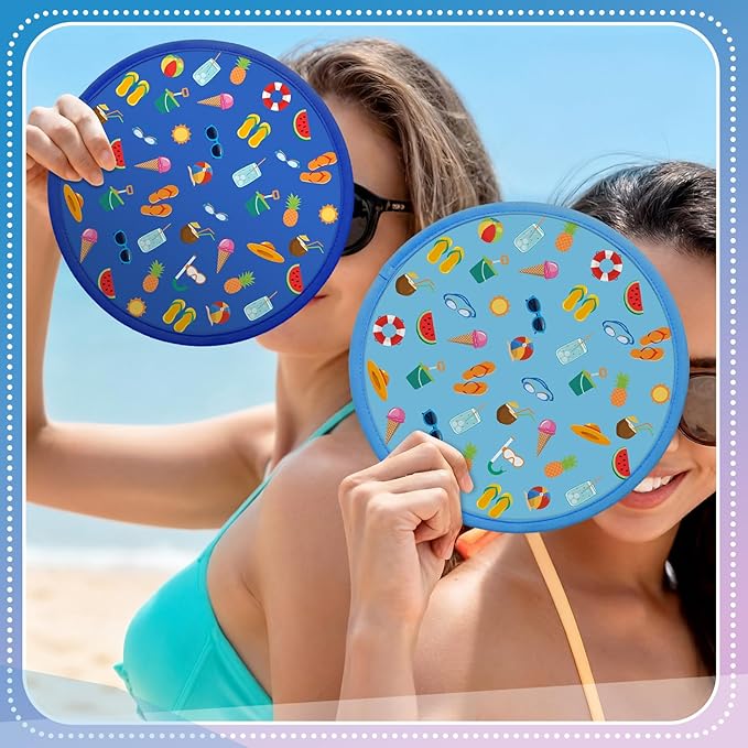 Amyhill 30 Pcs Summer Beach Foldable Flying Disc Fans with Bags Summer Beach Pool Birthday Party Favors 9.8'' DIY Cooling Fan Colorful Goody Stuffers End of The Year Gifts from Teacher