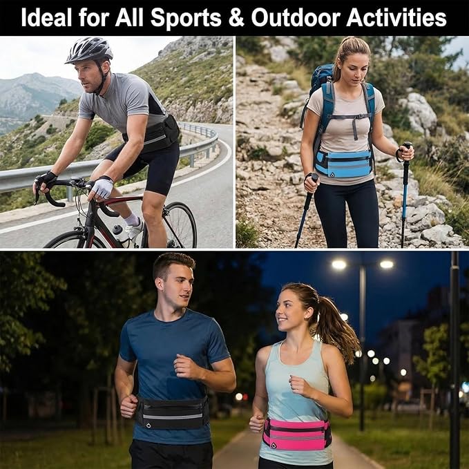 Anti-Theft Invisible Waist Bag, Multifunctional Outdoor Sports Waist Bag with Water Bottle Strap Travel Money Belt Under Clothes, Discreet Under Clothing Security Pouch for Running Men Women (Black)