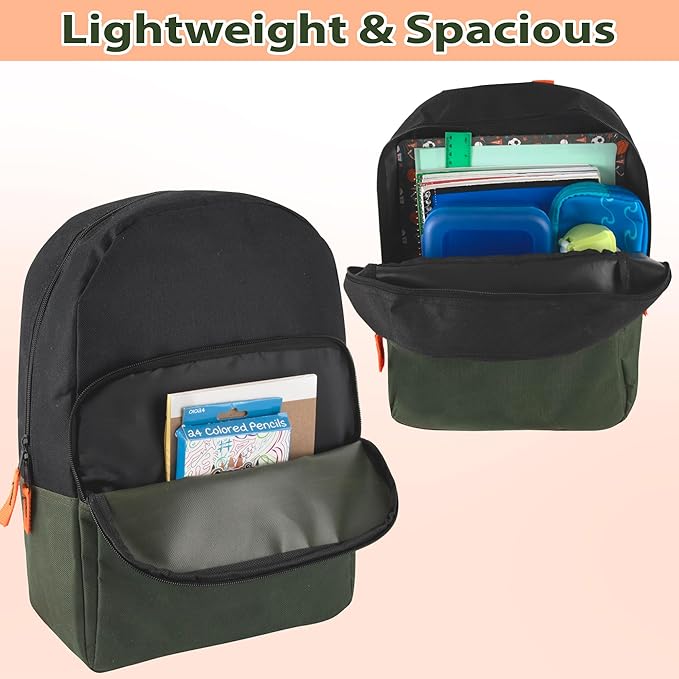 Color Block Backpacks for School Boys and Girls, 15 Inch Two Tone Colorful Small Travel Backpack for Kids (Green)