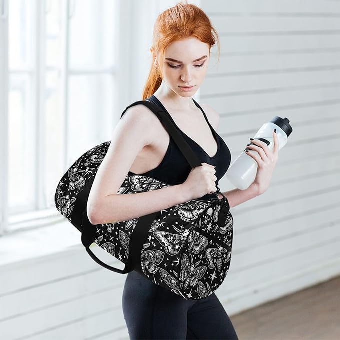 MNSRUU Sports Duffel Bags, Digital Skull Head Moth Athletic Gym Bag Overnight Workout Travel Tote Luggage for Men Women Yoga