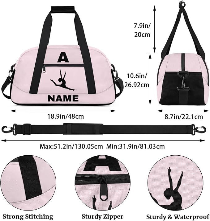 Personalize-Kids-Sports-Duffel-Bags With Custom Name Text Carry-On Overnight Travel Gym Lightweight Dance Pattern Sports Bags For Girls Boys Kids,Pink 1