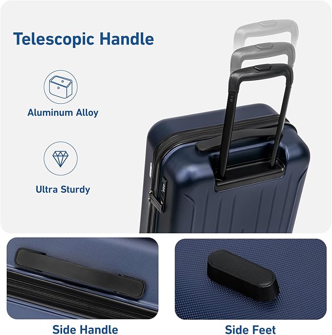 KYME Luggage Sets 2 Piece Hardshell 20"/24" Suitcase with Double Spinner Wheels Hardside Suitcases Sets with TSA Lock PC+ABS Travel Luggage (Navy Blue, 2Pcs Set(20"/24"))