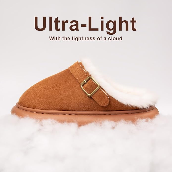 Close Toe Slip On Cotton Slippers with Breathable Faux Fur Memory Foam House Slippers for Women Warm Fuzzy Indoor Slippers with Non-Slip Rubber Sole