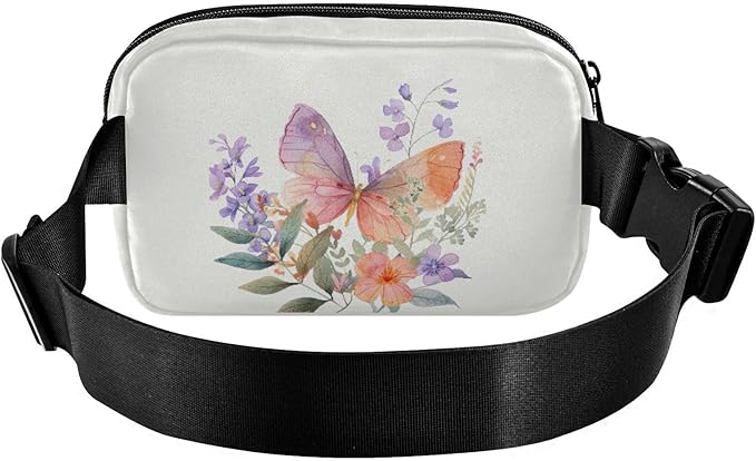 Butterfly and Flowers Fanny Pack for Women Men Water Resistant Fashion Waist Packs with Adjustable Strap Belt Bag for Travel Workout Jogging Hiking 21218893