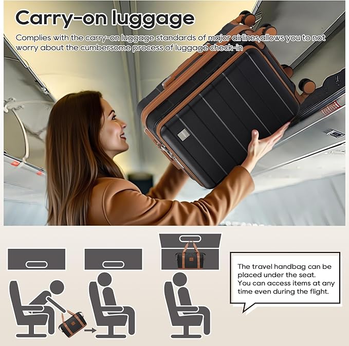 imiomo Carry on Luggage Airline Approved with Front Pocket and USB Port, Hard Shell 20 Inch Travel Carry-on Suitcase with Spinner Wheels and TSA Lock, Black