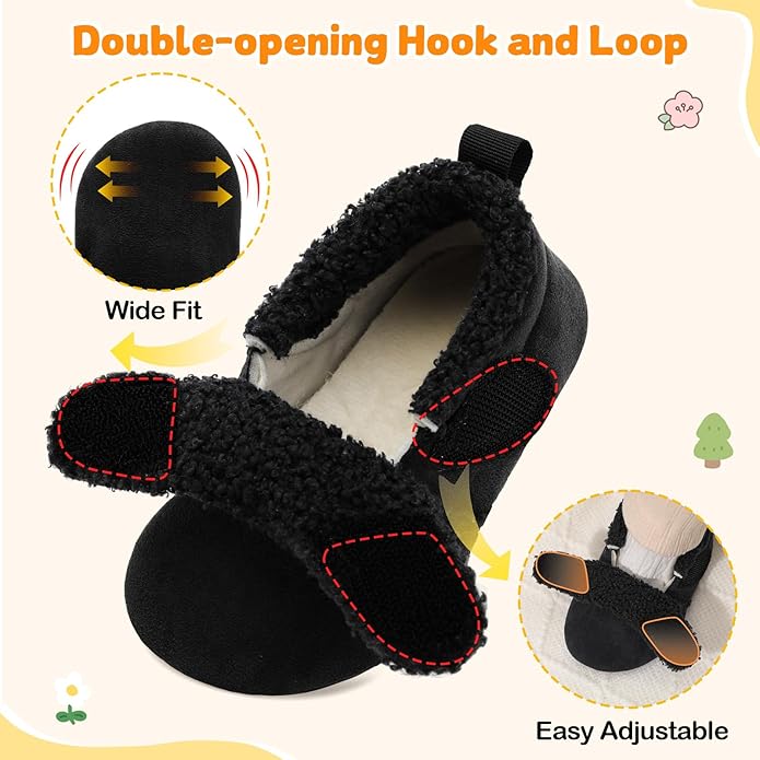 JOINFREE Toddler Slippers Boys Girls Adjustable House Shoes Barefoot Sock Shoes with Rubber Sole Baby Comfort Warm Indoor Outdoor Walking Shoe